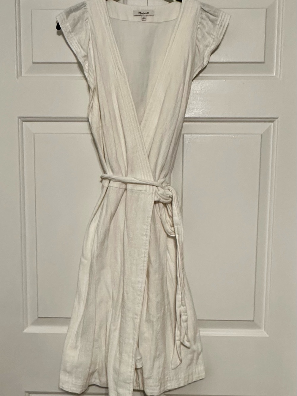 Madewell White Linen Wrap Dress With Cap Sleeves View 4